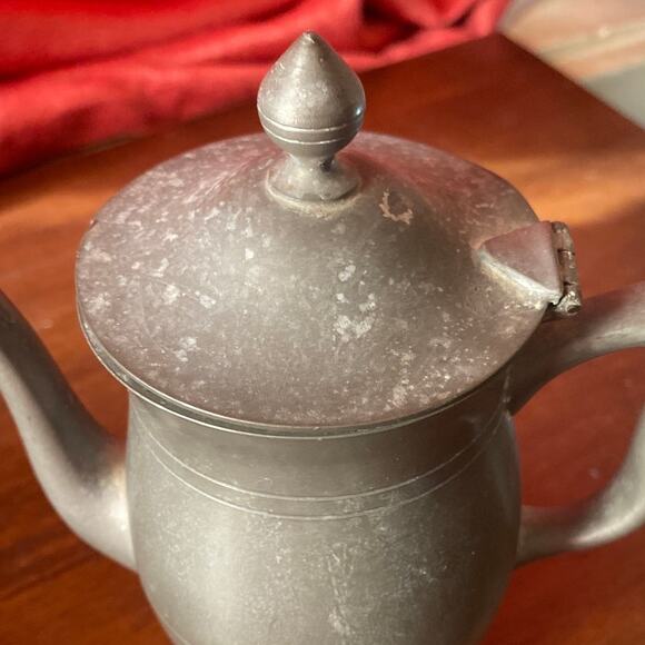 Vntg Pewter Coffee Tea Pot Server Service Lidded Gooseneck Spout Pitcher Hinged - Picture 7 of 10